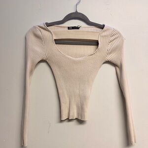 Zara Women's Beige Ribbed Bodysuit